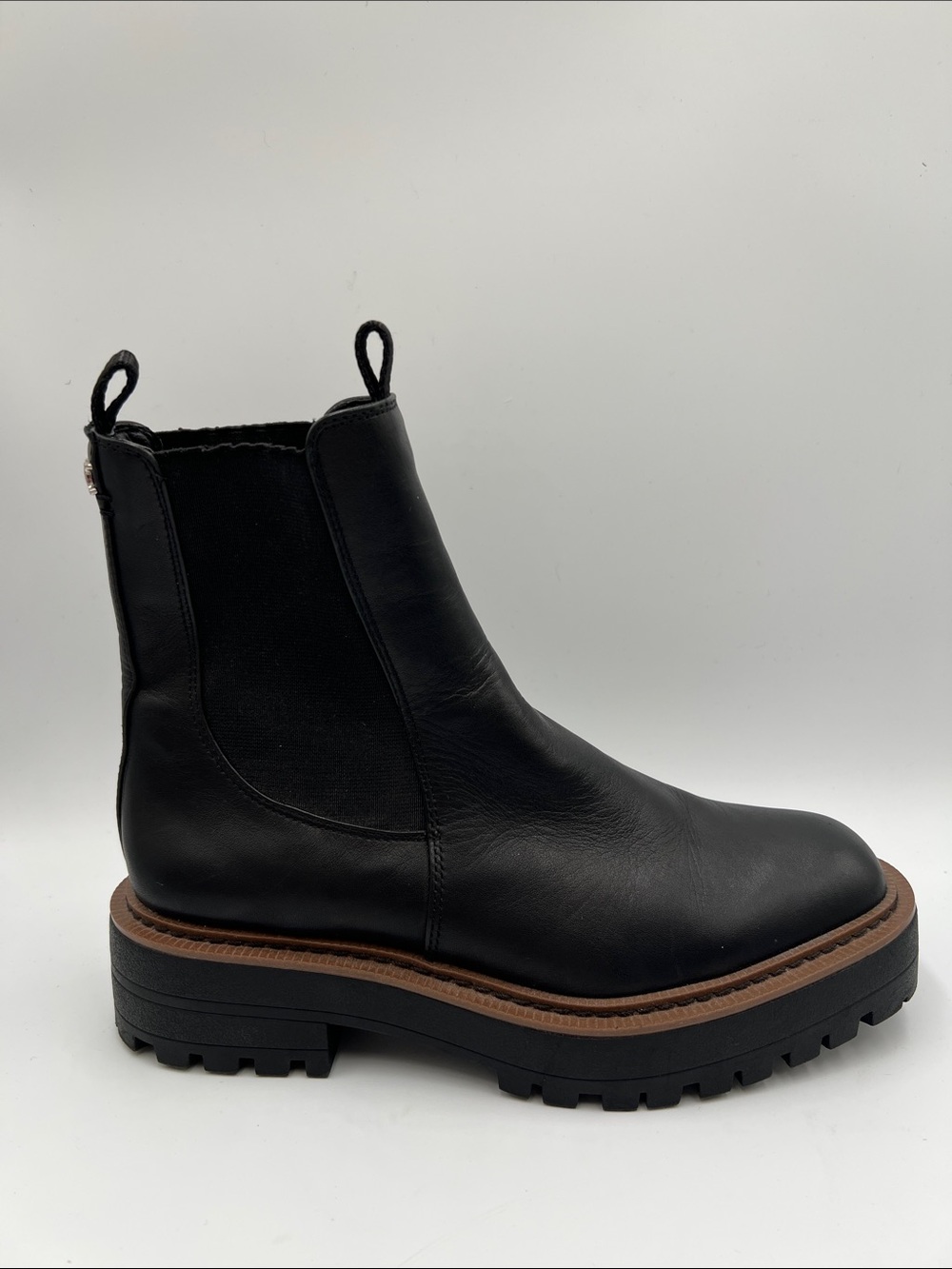 Sam Edelman Laguna lug sole chunky Chelsea boots shoe black leather ankle 7